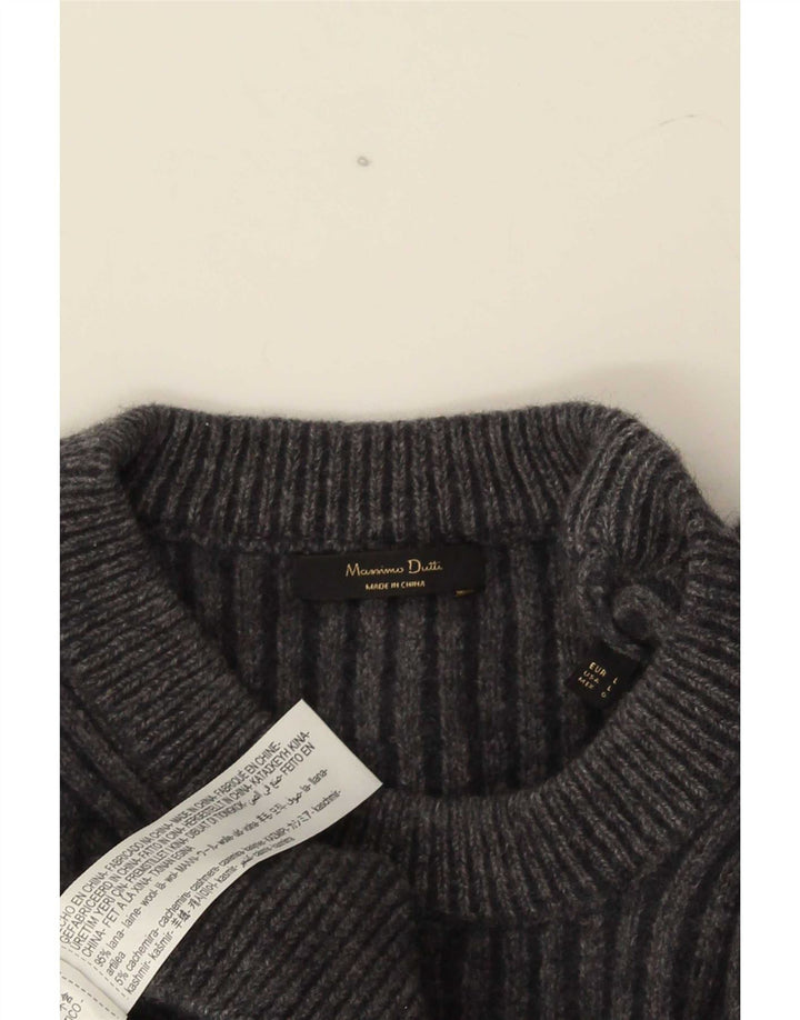 Sweter damski Massimo Dutti z okrągłym dekoltem UK 16, duży, szary, wełniany