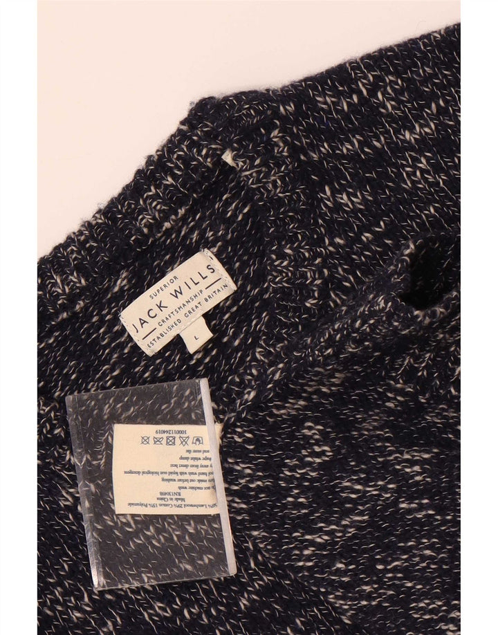 Męski sweter Jack Wills z okrągłym dekoltem, duży granatowy, nakrapiana wełna jagnięca