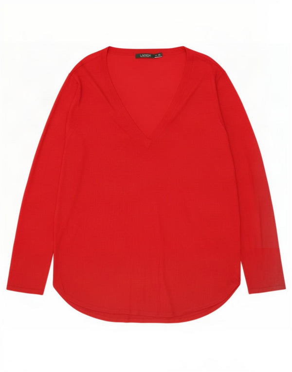 Damski top Ralph Lauren z długim rękawem UK 20 2XL Czerwony jedwab