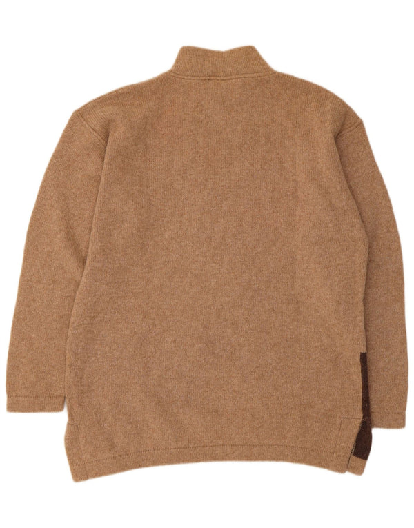 Vintage damski sweter z golfem z grafiką UK 16, duży beż