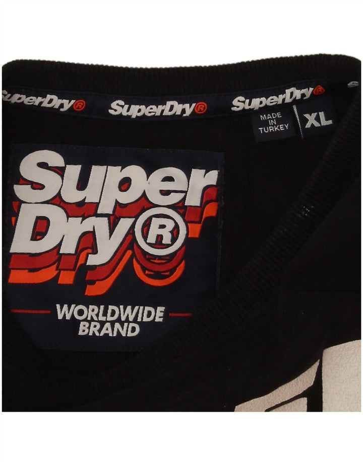 Damski top graficzny Superdry z długim rękawem, UK 18 XL, czarny, bawełniany