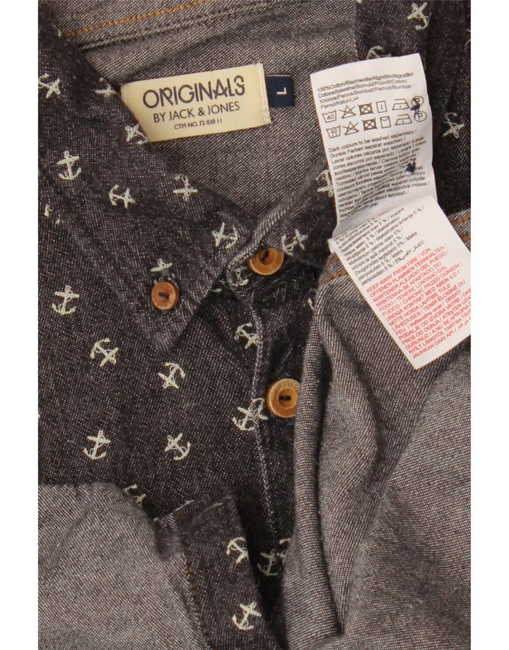 Męska koszula z krótkim rękawem Jack & Jones w abstrakcyjny wzór, duża, szara, bawełniana