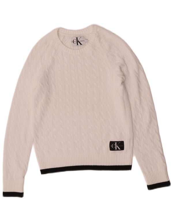 Damski sweter z okrągłym dekoltem Calvin Klein Jeans UK 12 Średni biały