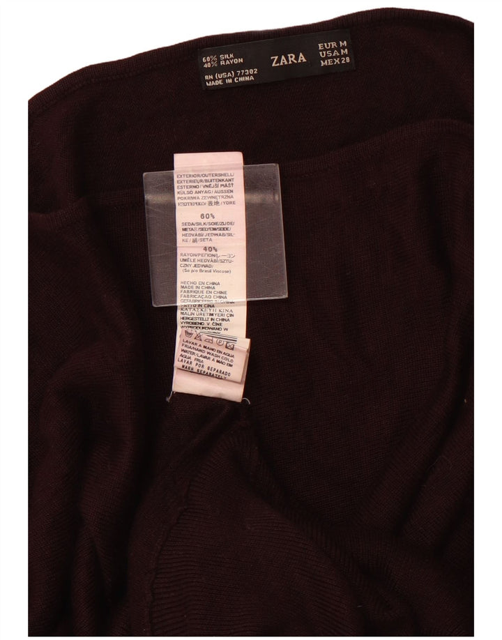 Damski sweter ZARA z dekoltem w łódkę UK 12 Średni bordowy wiskoza