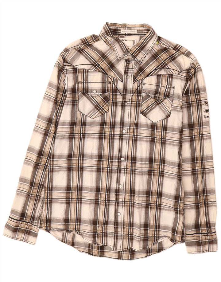 Koszula męska BKE o sportowym kroju, duża, bawełniana w brązową kratkę