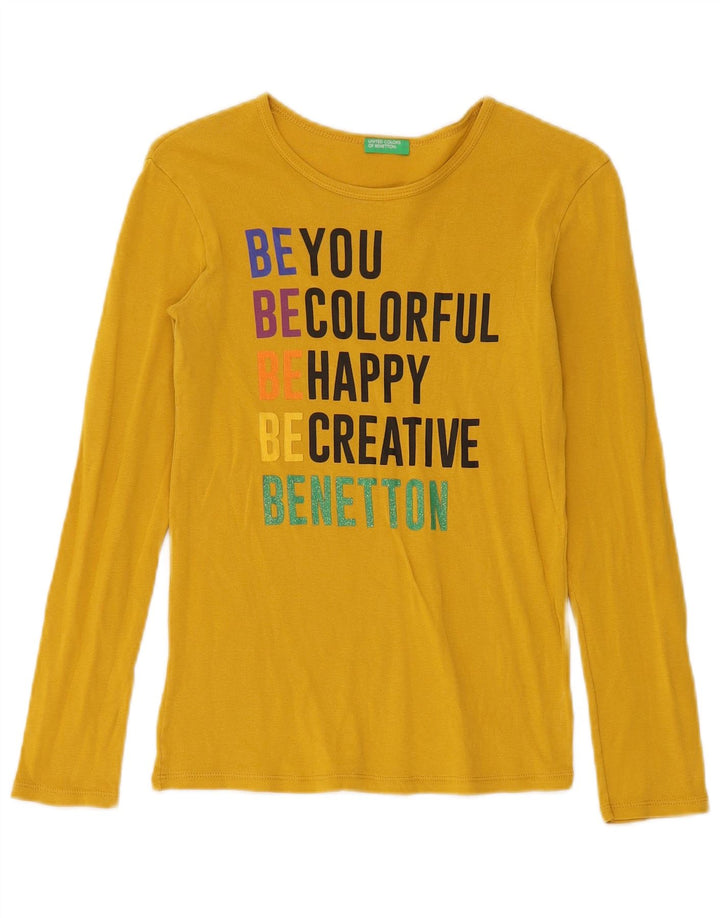 Damski top graficzny Benetton z długim rękawem, UK 8, mały, żółty