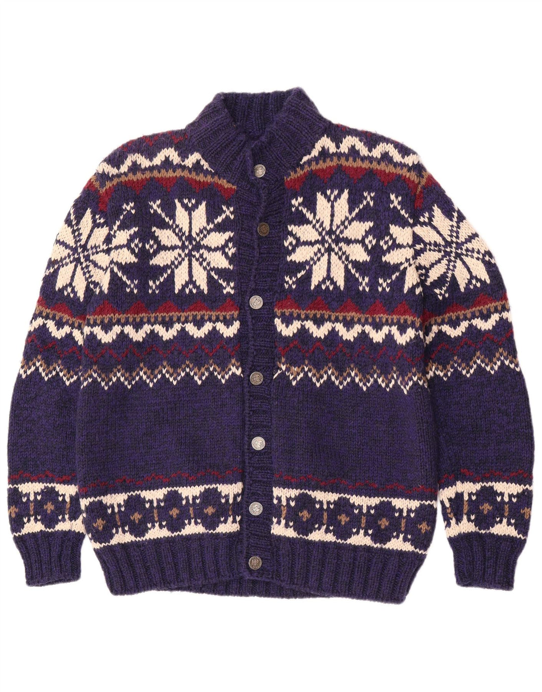 Vintage męski sweter rozpinany, średni niebieski Fair Isle