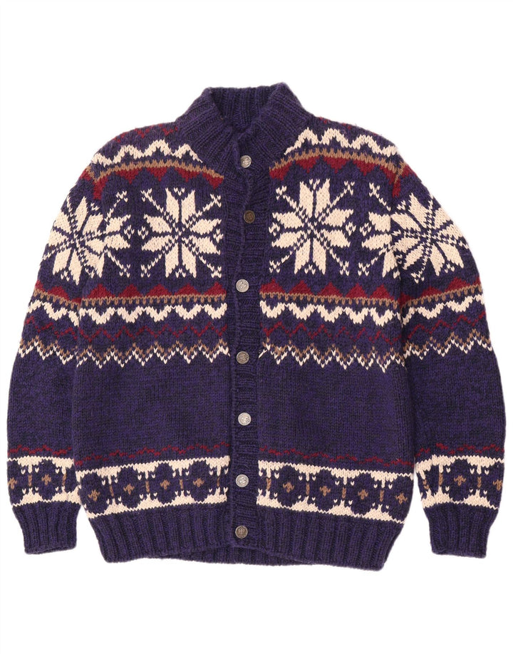 Vintage męski sweter rozpinany, średni niebieski Fair Isle