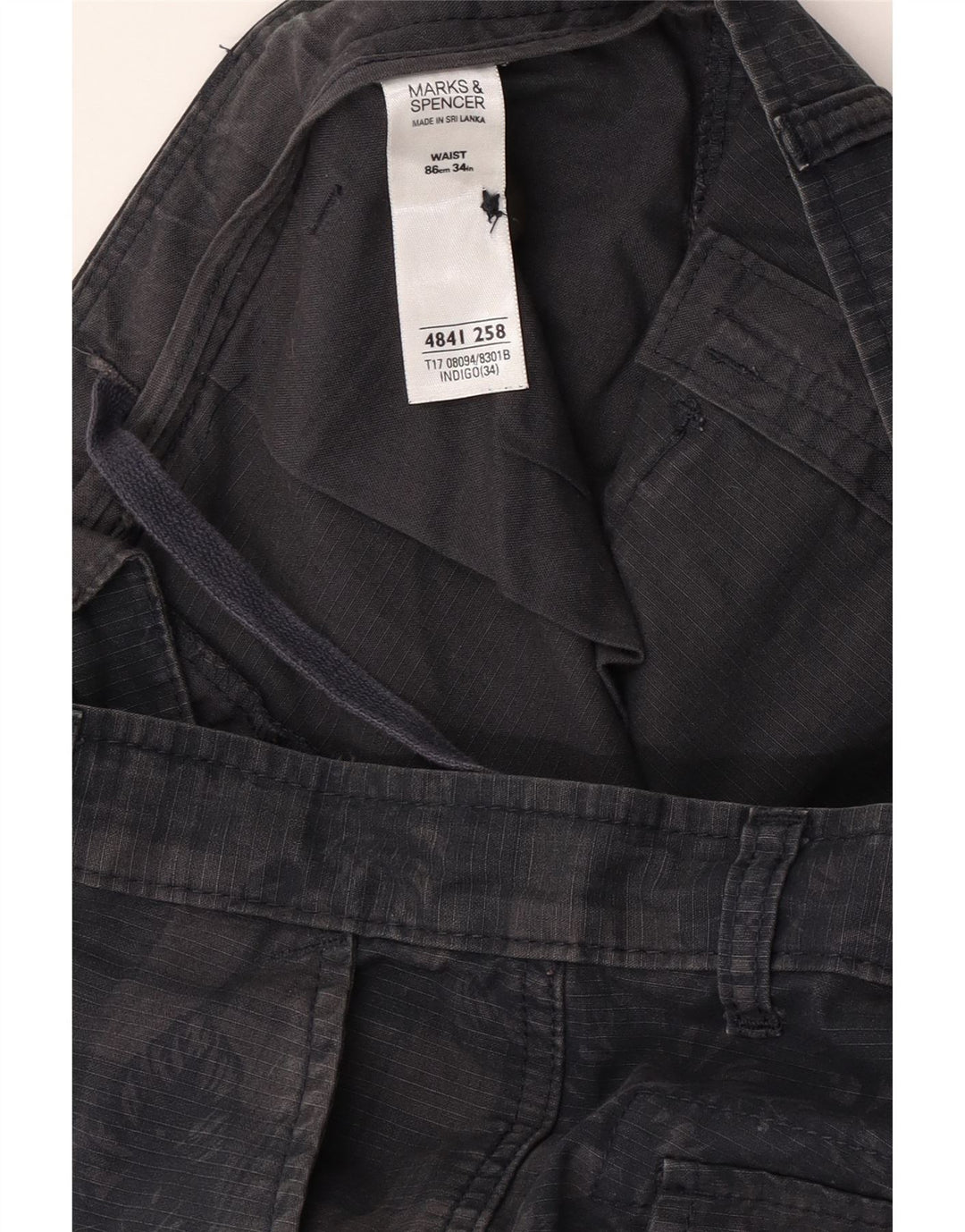 Męskie spodenki cargo Marks & Spencer W34, duże, granatowe, bawełniane w kratę