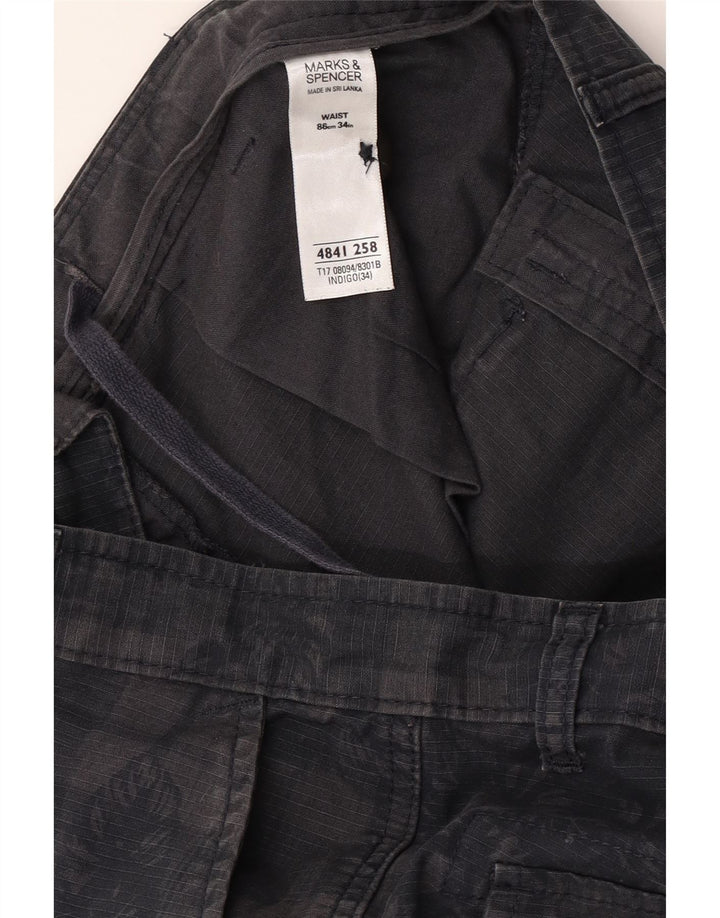 Męskie spodenki cargo Marks & Spencer W34, duże, granatowe, bawełniane w kratę