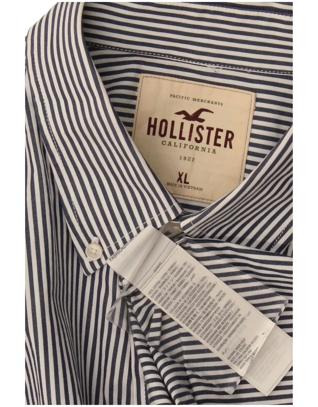 Koszula męska Hollister XL, bawełniana, granatowa w prążki