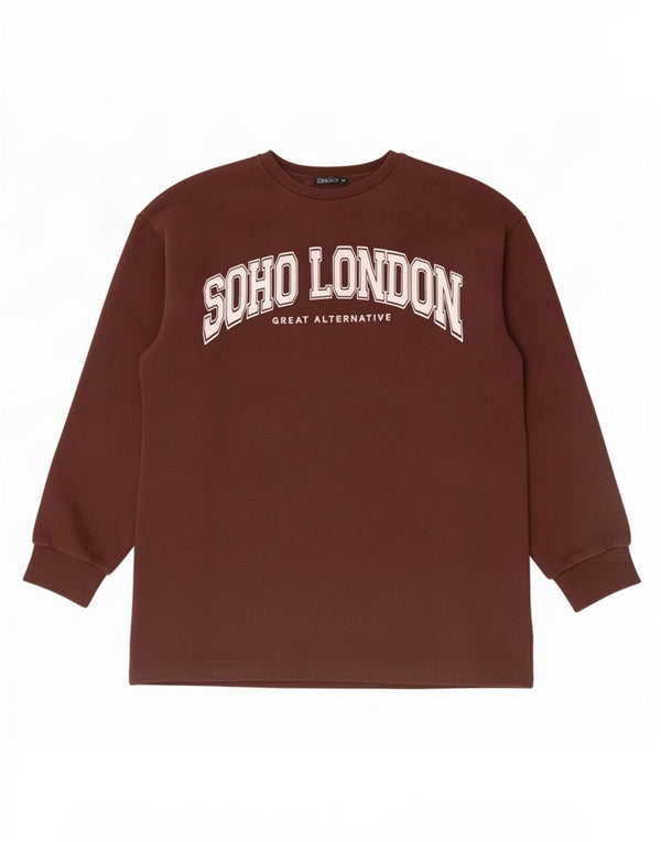 Damski sweter z grafiką Zara UK 16, duży, brązowy, bawełniany