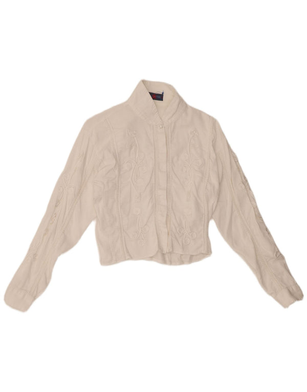 LES COPAINS Damska sztruksowa bluzka koszulowa UK 12 Średniobiała w kwiaty