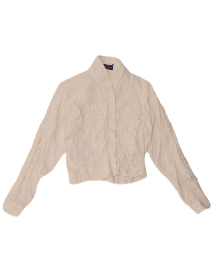 LES COPAINS Damska sztruksowa bluzka koszulowa UK 12 Średniobiała w kwiaty