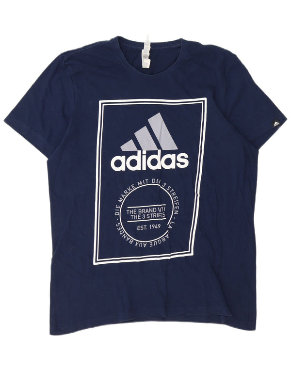 Męska koszulka z grafiką ADIDAS, duża, granatowa, bawełniana