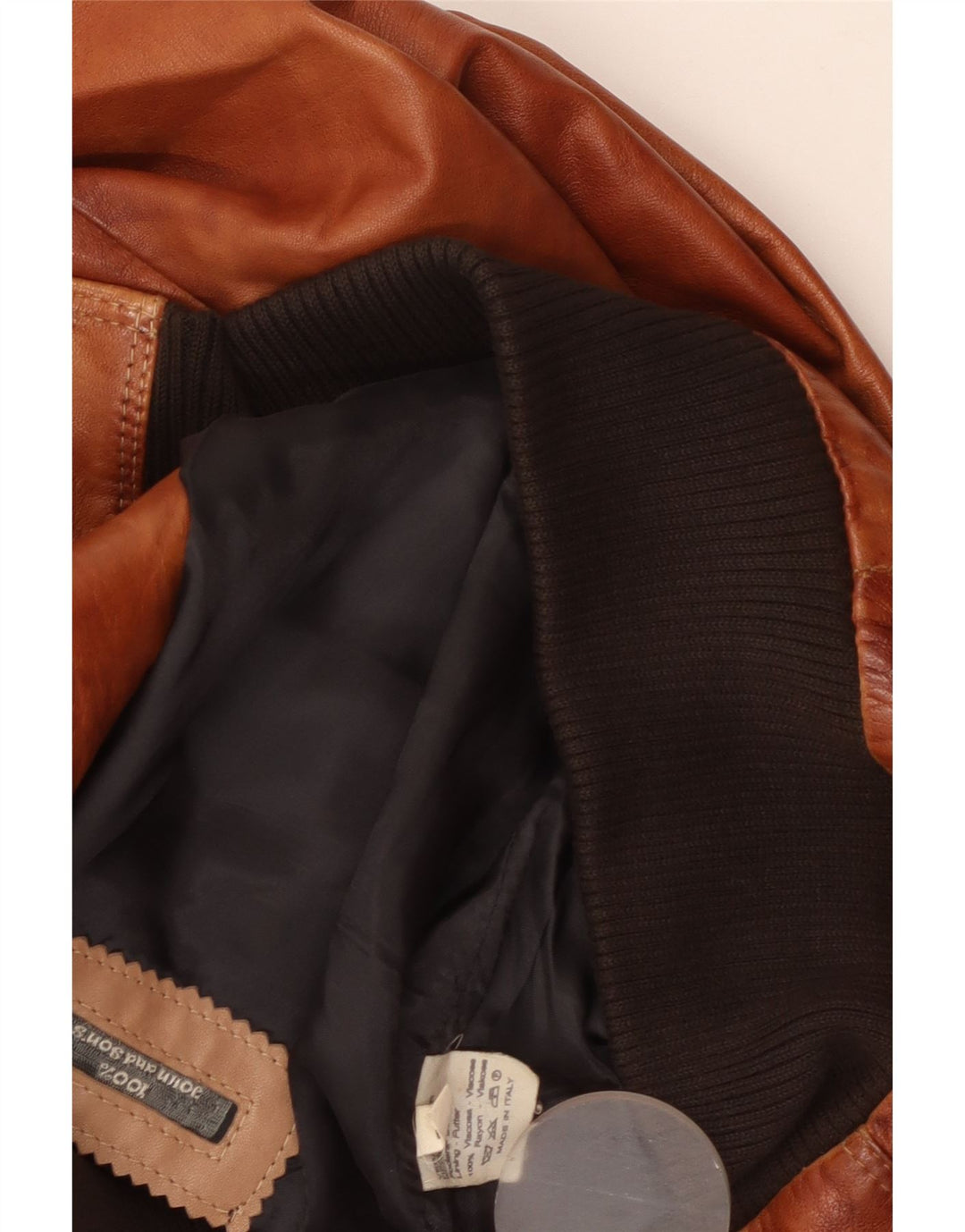 Męska kurtka skórzana Vintage UK 38 Średni brązowy wiskoza