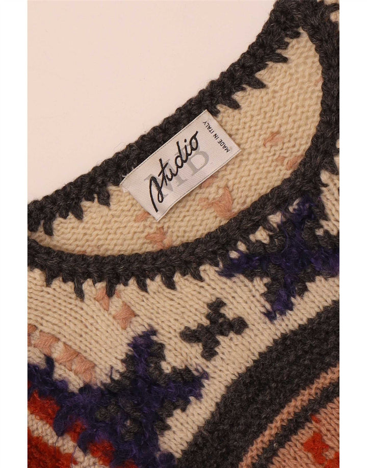 Damski sweter z okrągłym dekoltem Studio MB UK 14, duży, wielokolorowy retro