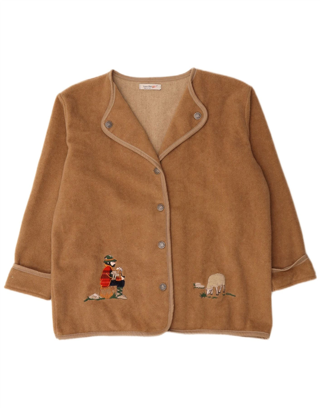 Vintage damska marynarka oversize z grafiką UK 18 XL, beżowa wełna