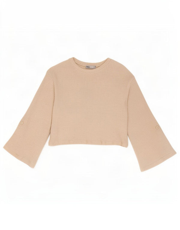 Damski krótki top Zara z rękawem 3/4, UK 14, średni beż, bawełna