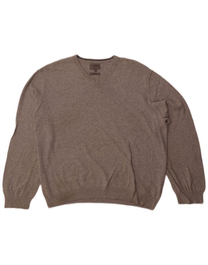 Marks & Spencer Męski sweter z dekoltem w kształcie litery V, 2XL, szary, bawełniany