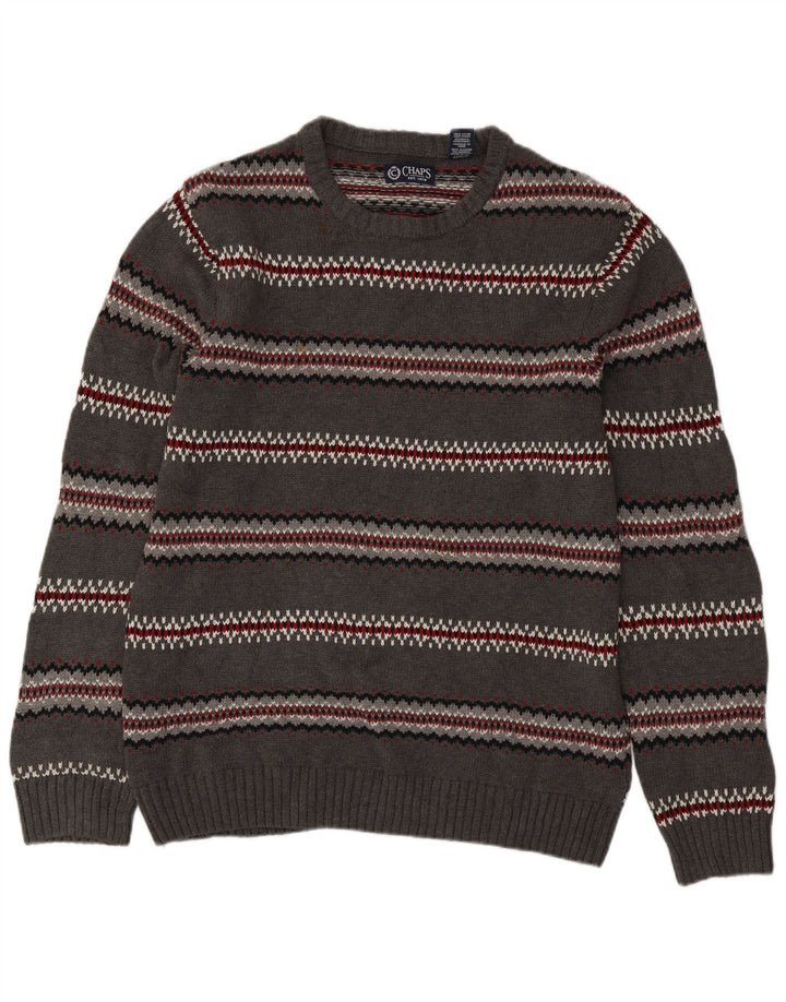 Męski sweter z dekoltem w łódkę Chaps, mały, szary, bawełniany Fair Isle