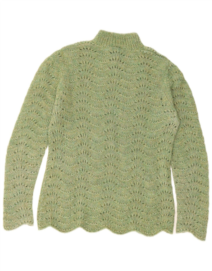 Sweter damski w stylu vintage z golfem UK 12, średni zielony