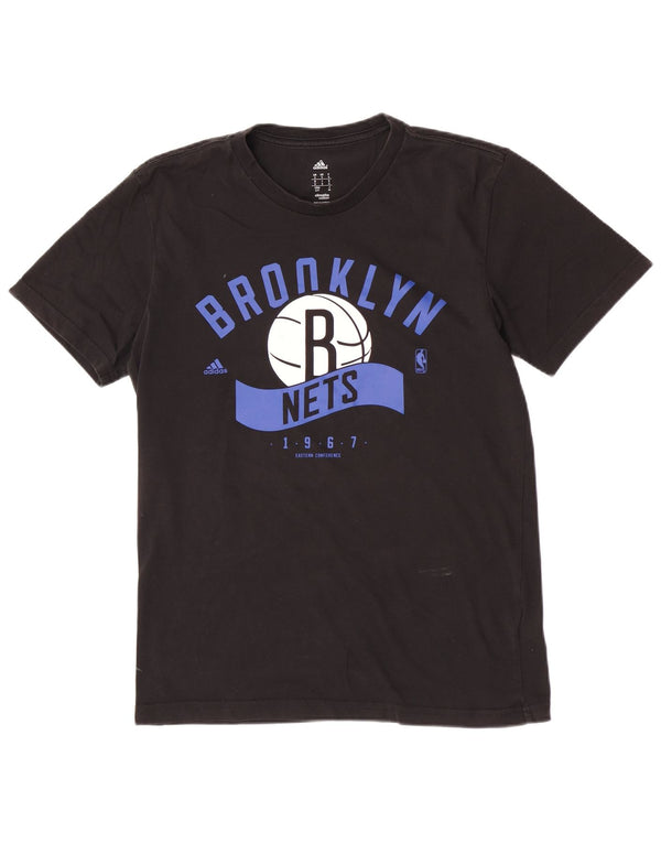 Adidas Męska koszulka z grafiką Brooklyn Nets Top, mała, czarna, sportowa