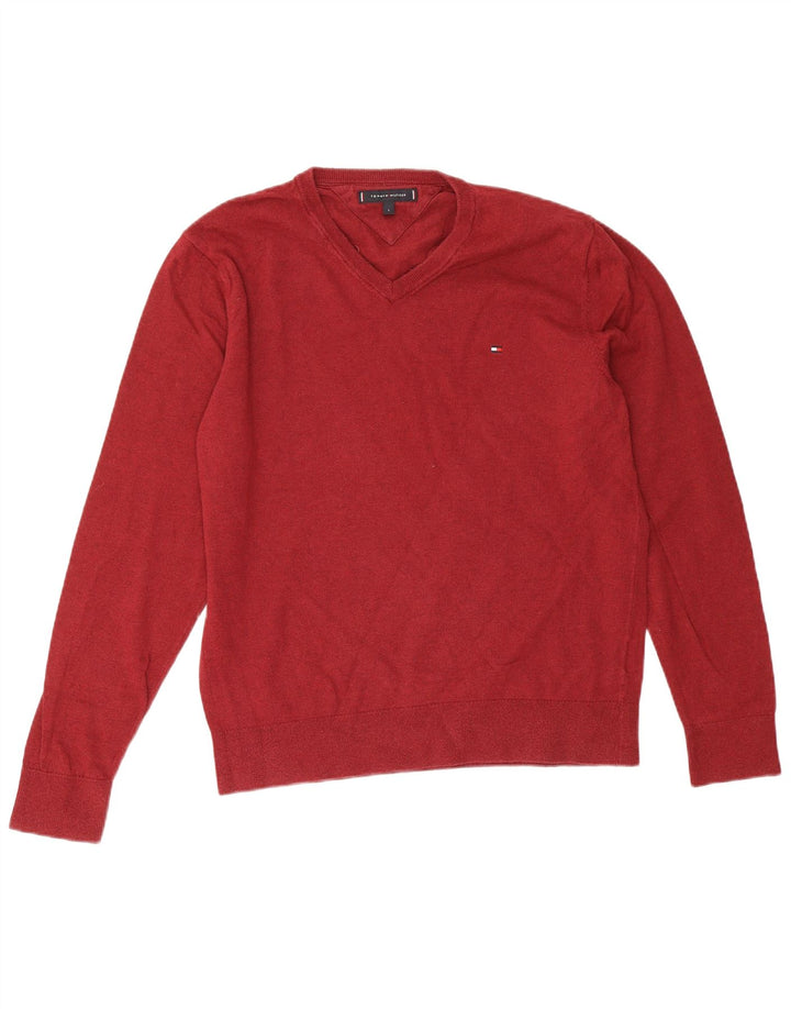 Męski sweter Tommy Hilfiger z dekoltem w kształcie litery V, duży, bordowy