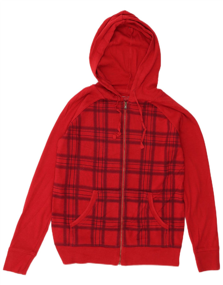 Damski sweter z kapturem i zamkiem Eddie Bauer UK 14, bawełniany w średnią czerwoną kratkę