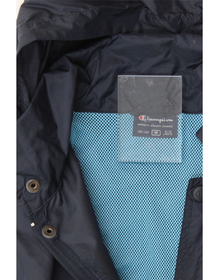 CHAMPION Boys Hooded Rain Jacket 9-10 Years Medium Navy Blue Polyamide Vintage Champion and Second-Hand Champion from Messina Hembry 