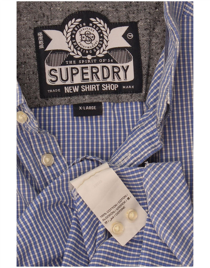Męska koszula z krótkim rękawem Superdry XL, niebieska, bawełniana w kratkę