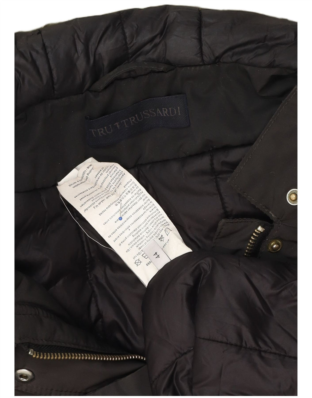 Damski płaszcz z kapturem, oversize, wyściełany Trussardi IT 44, średni brązowy nylon