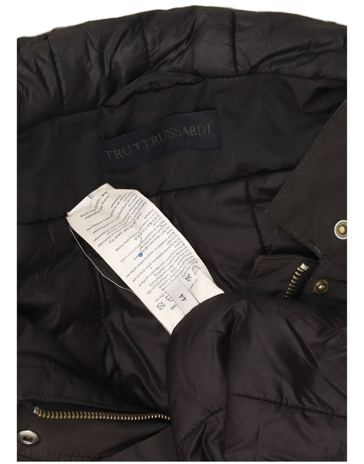 Damski płaszcz z kapturem, oversize, wyściełany Trussardi IT 44, średni brązowy nylon