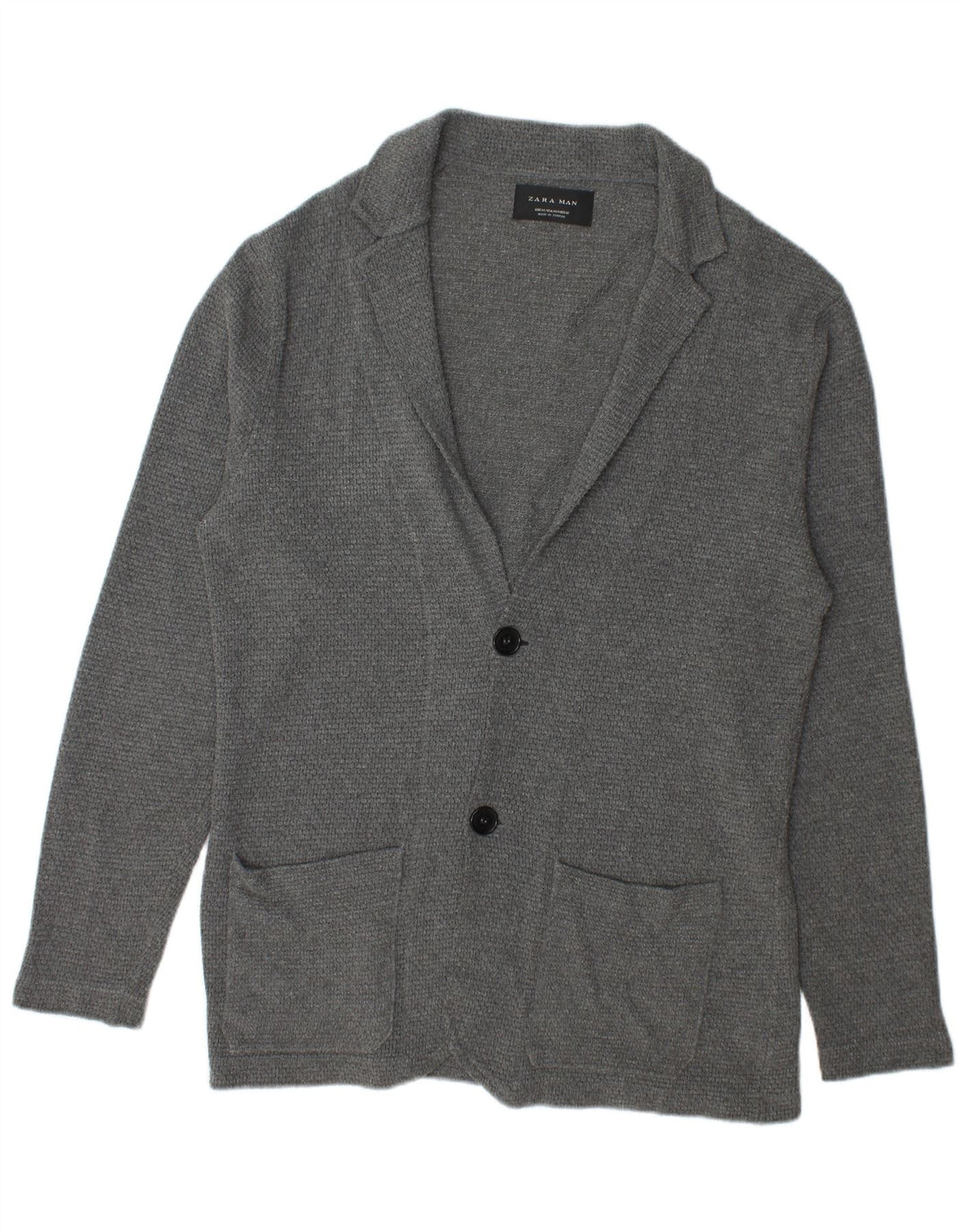 ZARA Mens Cardigan Sweater Medium Grey Polyester