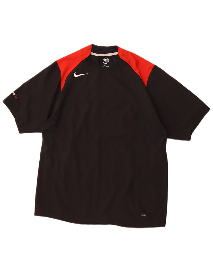 Męski T-shirt NIKE Dri Fit, UK 42/44, duży czarny poliester z blokami kolorów