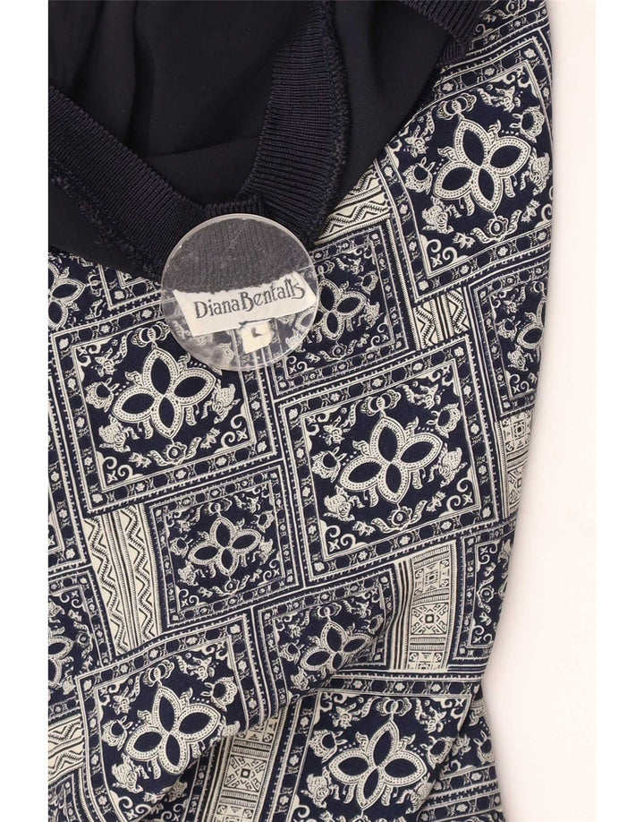 Damska bluzka oversize Diana Bentall Top UK 16, duży granatowy patchwork