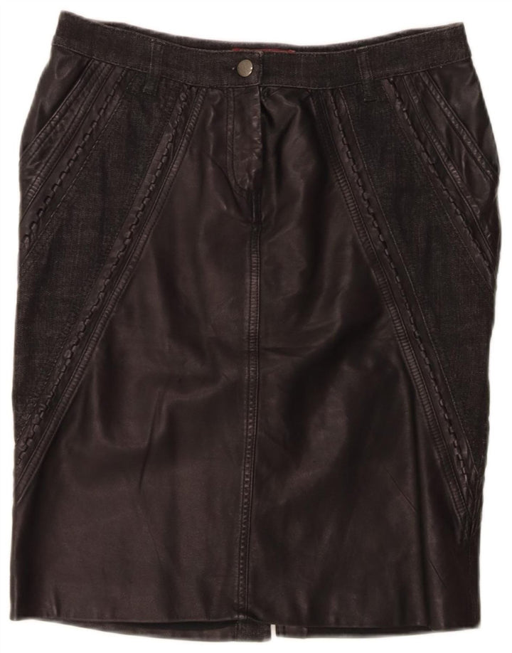 ANGELO MARANI Womens Skirt IT 42 Medium W32  Black Patchwork Leather