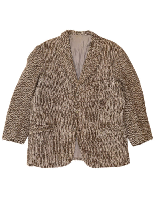 Harris Tweed Mens 3 Button Blazer Jacket UK 38 Medium Grey Herringbone