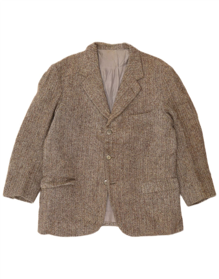 Męska marynarka zapinana na 3 guziki Harris Tweed UK 38 Średnioszara jodełka