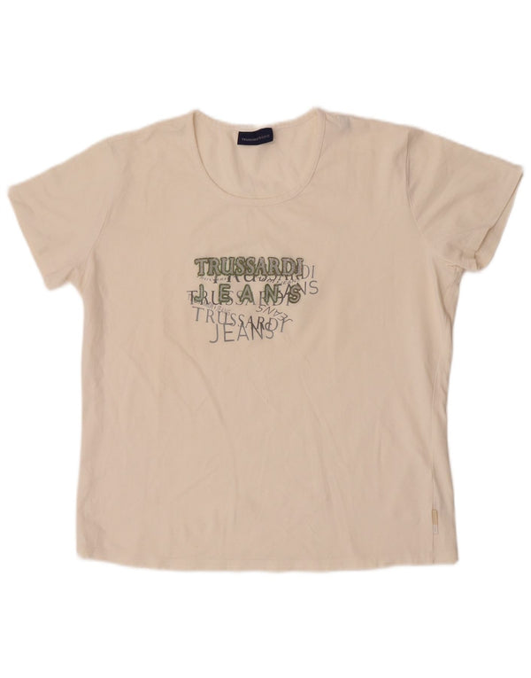 T-shirt damski Trussardi Jeans Crop Graphic Top UK 20 2XL Off White Cotton