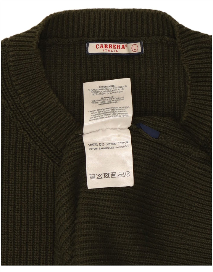 Męski sweter Carrera z okrągłym dekoltem, duży, bawełniany khaki