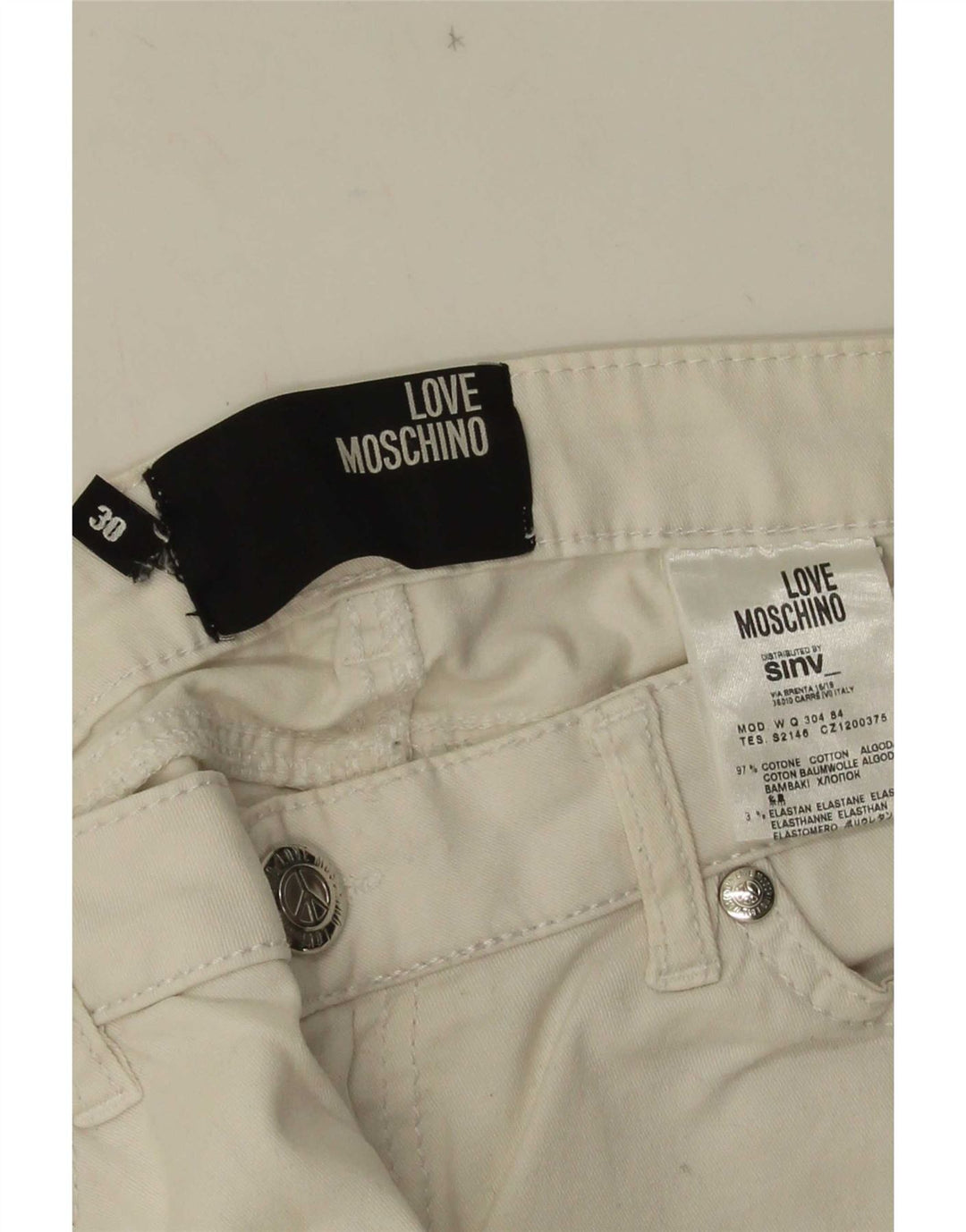 Damskie jeansy Moschino Slim W30 L29 Biała bawełna