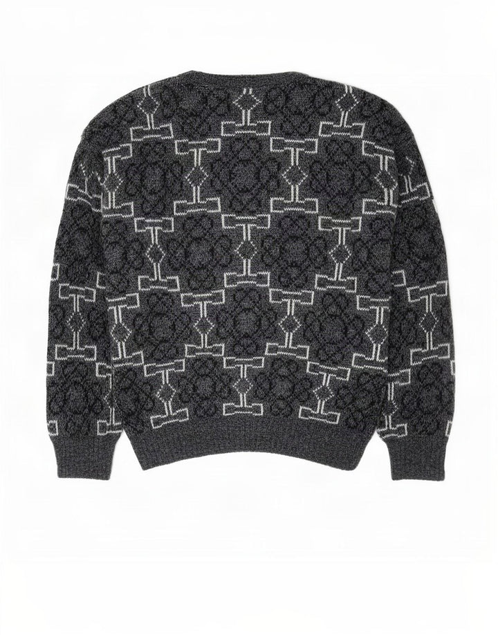 Vintage męski sweter z okrągłym dekoltem, średnio szary, geometryczny