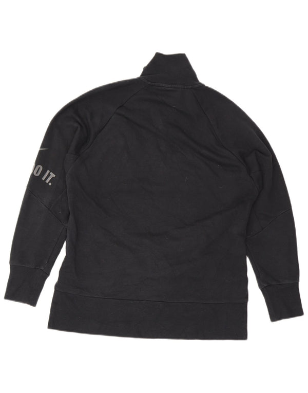 Nike Womens Dri Fit Graphic Zip Neck Sweatshirt Jumper UK 6 XS Black Cotton