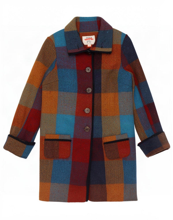Avoca Damski płaszcz oversize UK 1 2XS wielokolorowa wełna w kratę