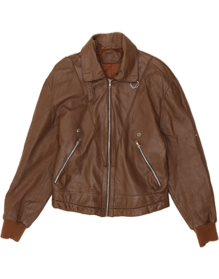 VINTAGE Womens Leather Jacket UK 14 Large Brown Vintage Vintage and Second-Hand Vintage from Messina Hembry 