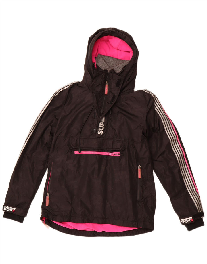SUPERDRY Damska kurtka Anorak z kapturem i grafiką UK 8, mały, czarny nylon