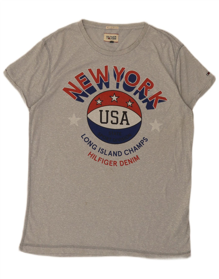 Męski T-shirt z grafiką Tommy Hilfiger, duży, szary, nakrapiany poliester