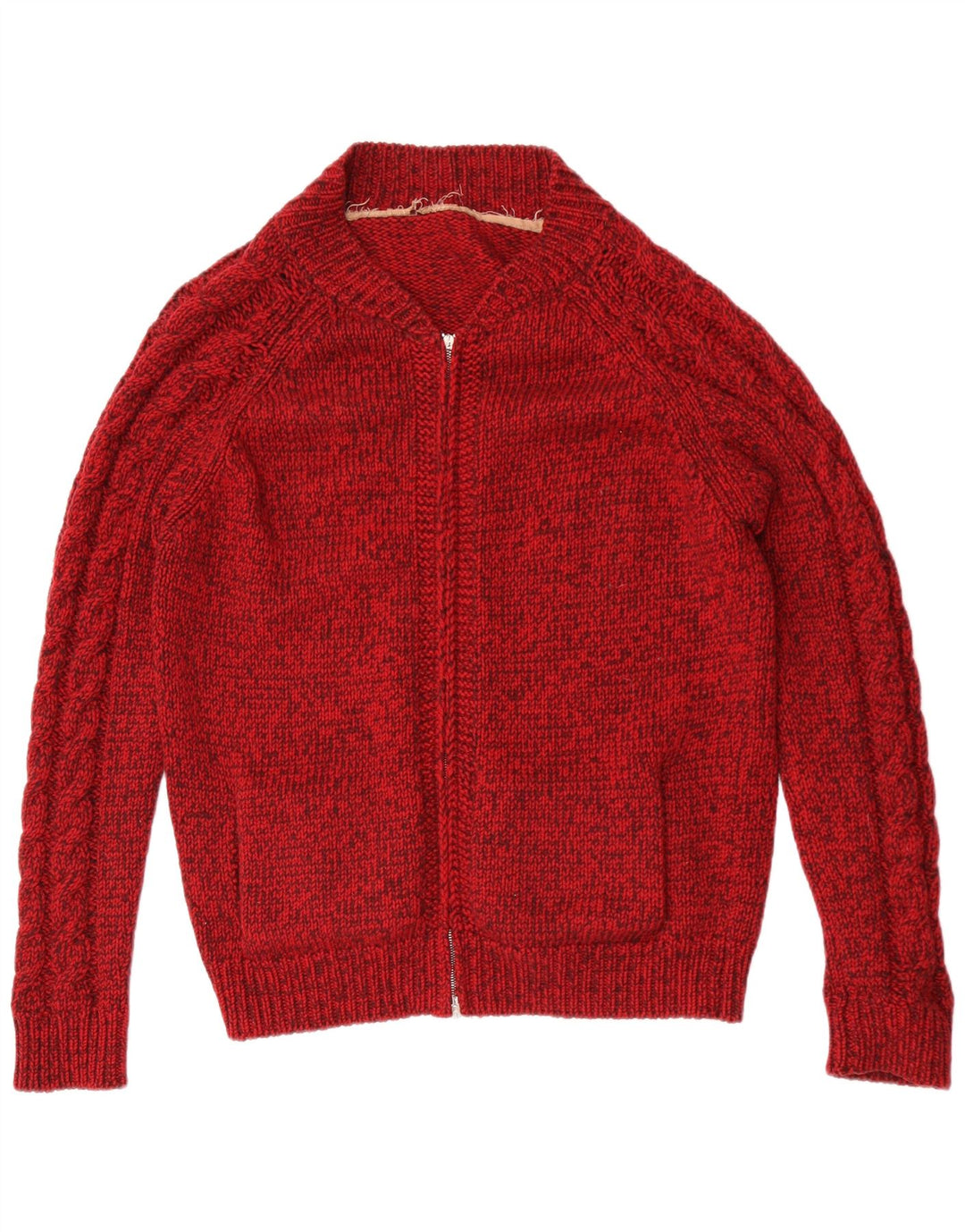 Vintage męski sweter rozpinany, średni, czerwony, nakrapiany