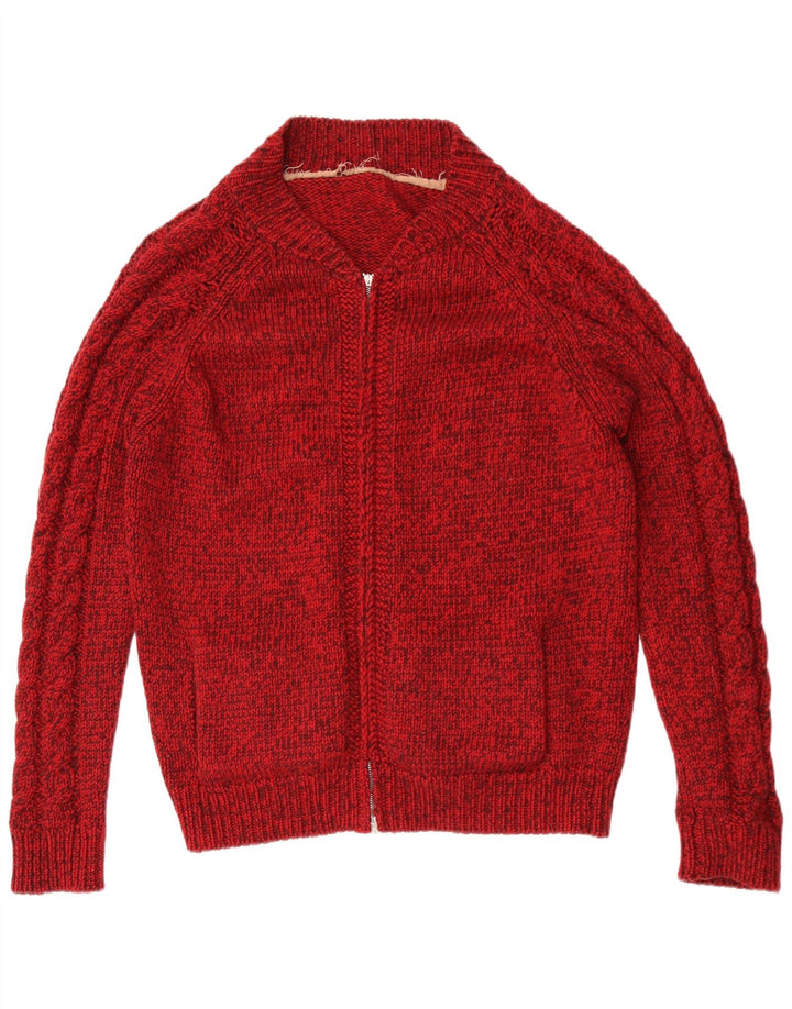Vintage męski sweter rozpinany, średni, czerwony, nakrapiany